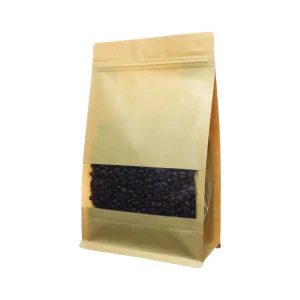 Brown kraft window bags for rice, grains, and snack packaging