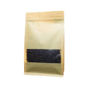 Brown kraft bag with window for coffee beans and food storage