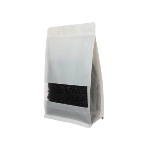 White kraft coffee bag with flat bottom and valve