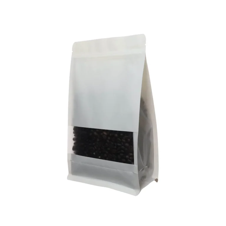 650Pcs 16x26+8cm White Resealable Coffee Paper Bags with Window White kraft coffee bag with flat bottom and valve