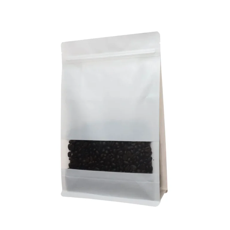 550Pcs 18x28+8cm White Reusable Coffee Kraft Paper Bags with Window White kraft stand up bag for coffee and nuts