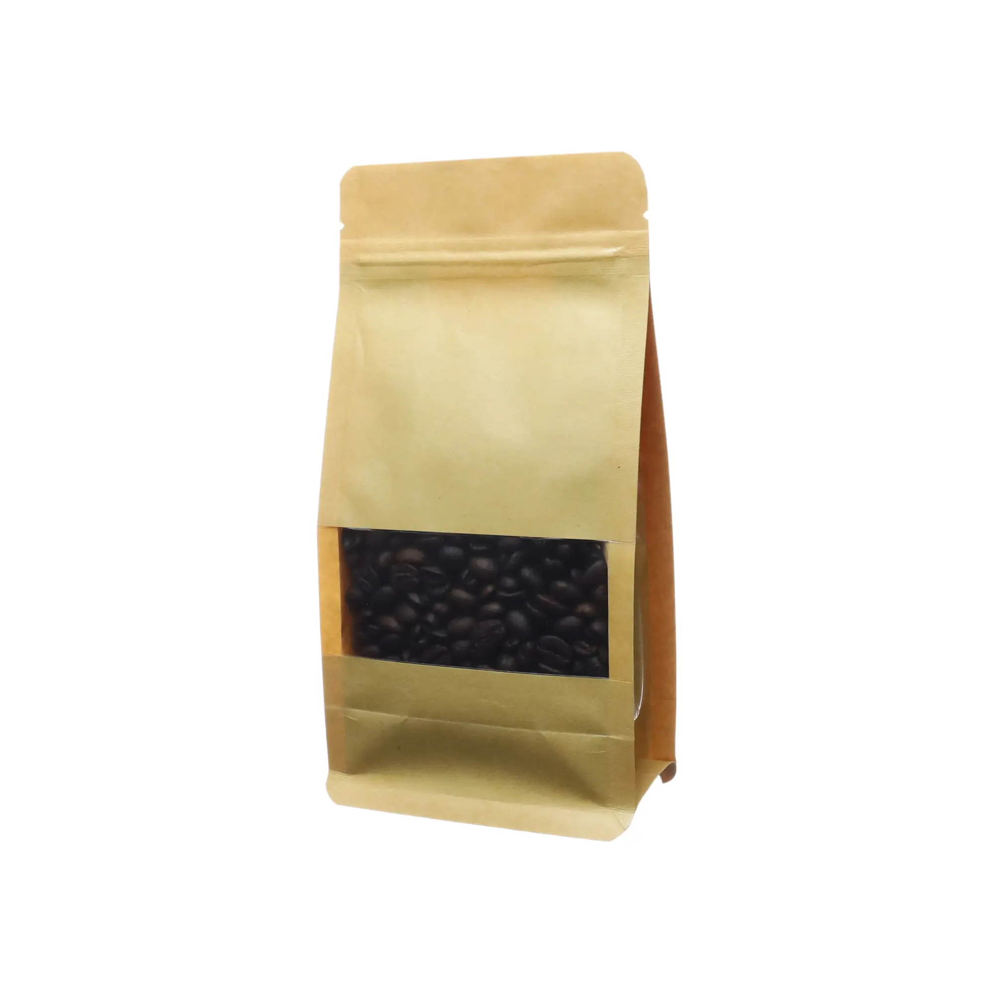 stand up kraft paper zipper pouch with window for coffee packaging