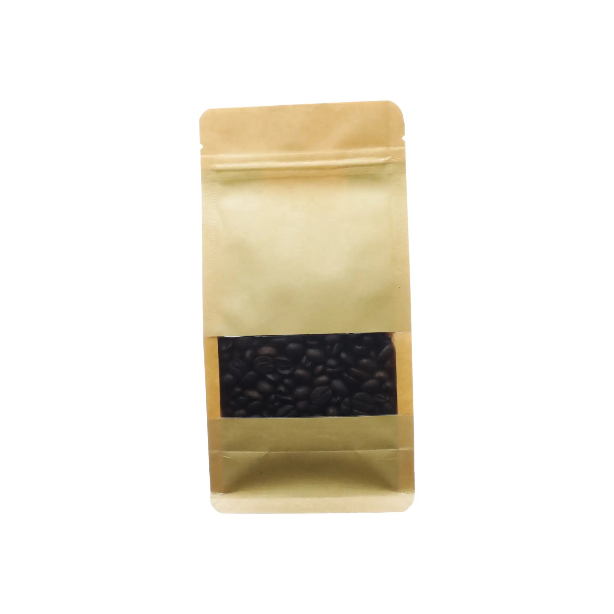 brown kraft paper zipper pouch with window for coffee packaging